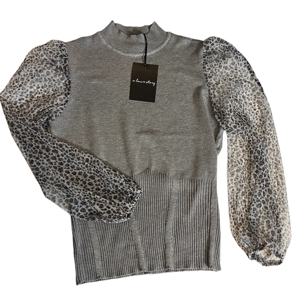 NWT a…love story Sheer Leopard Print Sleeve Sweater